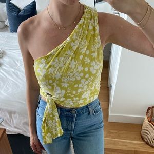 One shoulder free people top with tie waist and zipper closure